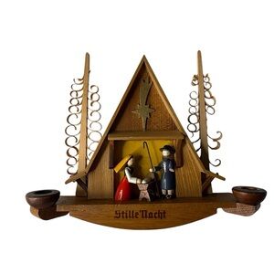 Wooden Nativity Scene‎ with Candle Holders